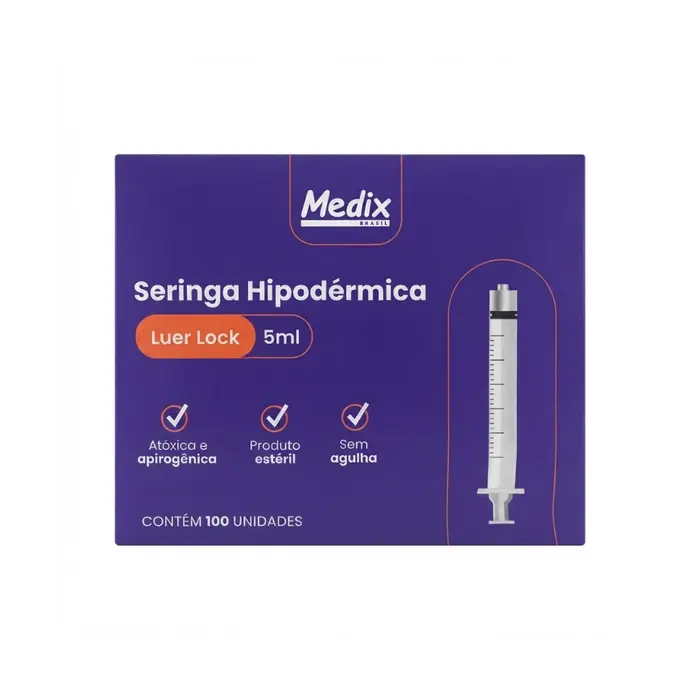 Seringa Hipodérmica Sem Agulha Bico Rosca 5ml Medix 100 Unidades