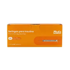 Seringa Descartável Para Insulina Com Agulha 8x0,30mm 1ml Medix 100 Unidades