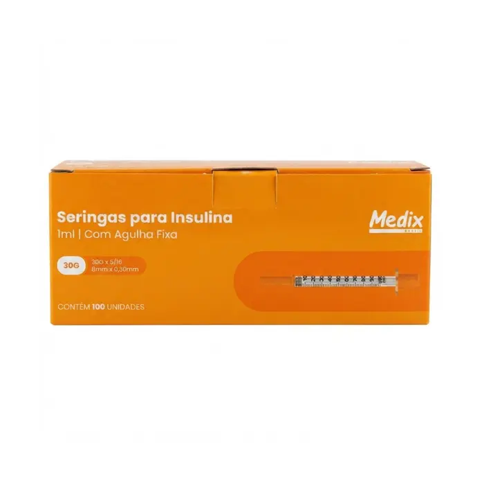 Seringa Descartável Para Insulina Com Agulha 8x0,30mm 1ml Medix 100 Unidades