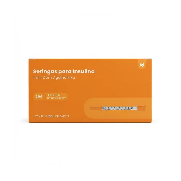 Seringa Descartável Para Insulina Com Agulha 8x0,30mm 1ml Medix 100 Unidades