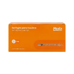 Seringa Descartável Para Insulina Sem Agulha Bico Slip 1ml Medix 100 Unidades