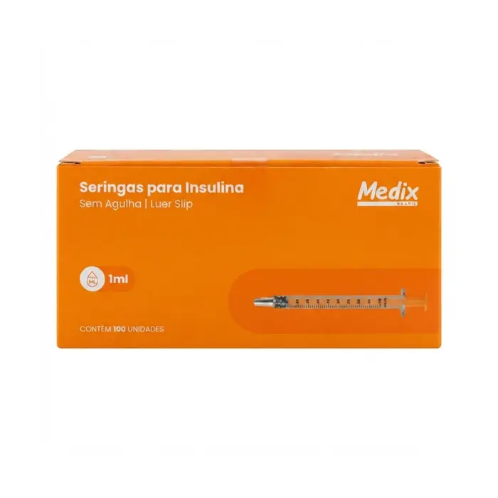 Seringa Descartável Para Insulina Sem Agulha Bico Slip 1ml Medix 100 Unidades