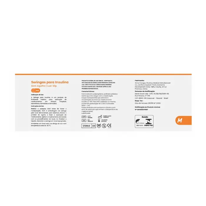 Seringa Descartável Para Insulina Sem Agulha Bico Slip 1ml Medix 100 Unidades