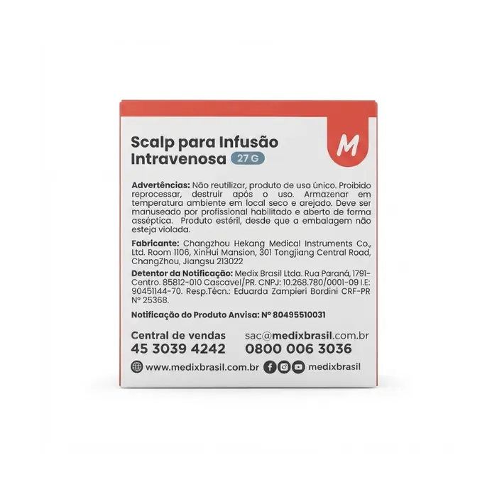 Scalp Para Infusão Intravenosa 27G Medix 100 Unidades
