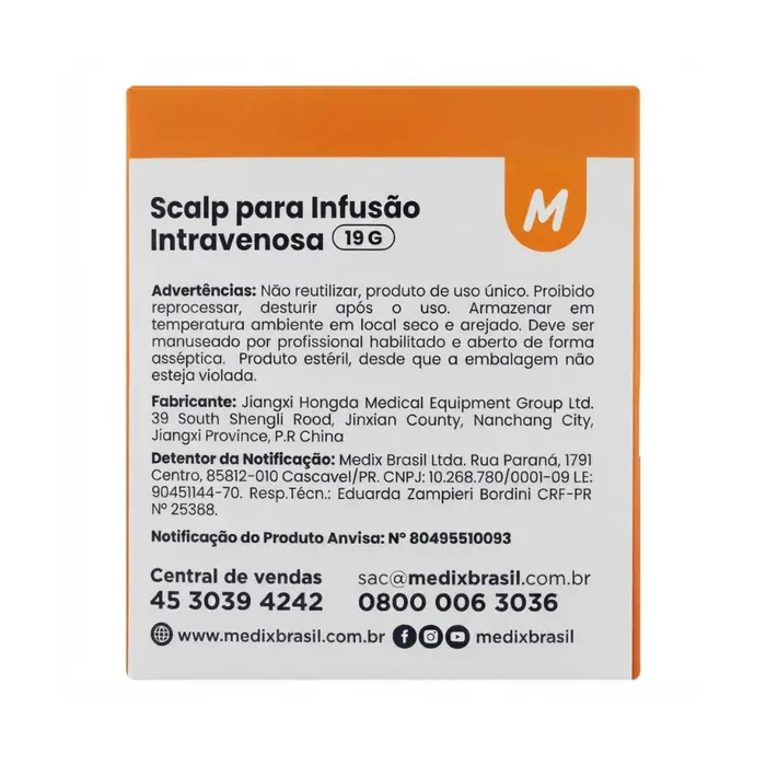 Scalp Para Infusão Intravenosa 19G Medix 100 Unidades