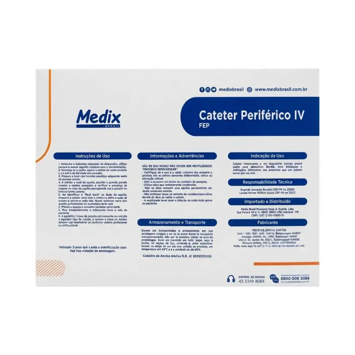 Cateter Periférico IV Intravenoso 22g Medix 100 Unidades