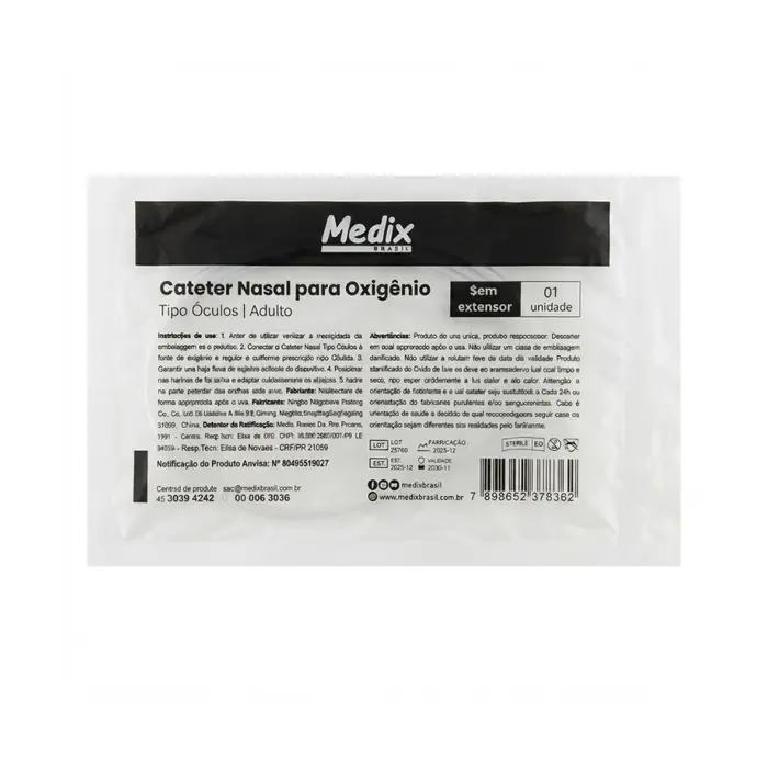 KIT Cateter Nasal Para Oxigênio Tipo Óculos Adulto Medix 10 Unidades