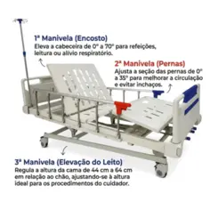 Cama Hospitalar Manual 3 Movimento Até 250kg Elevação De Altura - Supermedy