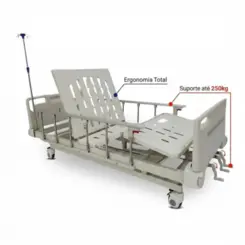 Cama Hospitalar Manual 3 Movimento Até 250kg Elevação De Altura - Supermedy