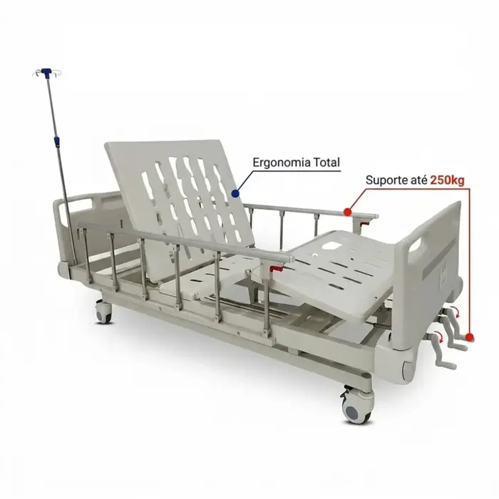Cama Hospitalar Manual 3 Movimento Até 250kg Elevação De Altura - Supermedy