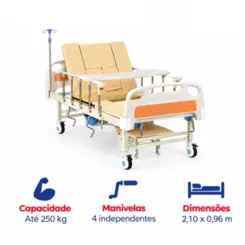 Cama Hospitalar 4 Movimentos Com Colchão Até 250Kg Senior Care - Supermedy