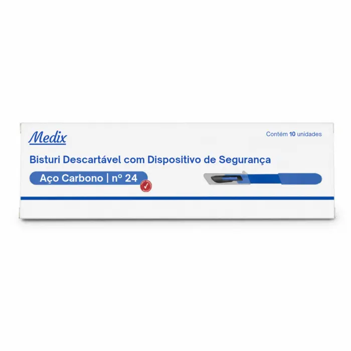 Bisturi Descartável Aço Carbono Com Dispositivo De Segurança Nº24 Medix 10 Unidades