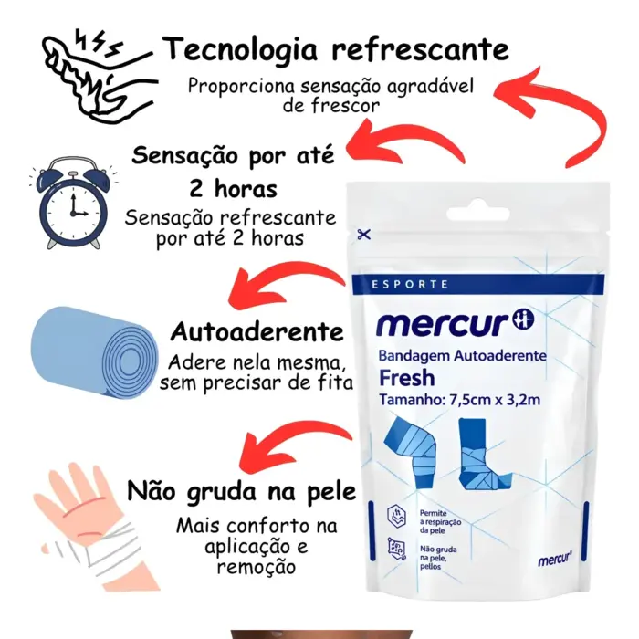 Bandagem Autoaderente Fresh Mercur Refrescante 7,5cm X 3,2m Unidade