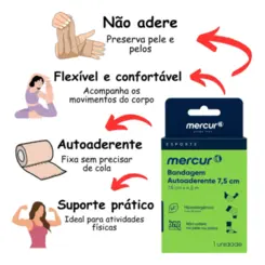 Bandagem Autoaderente Bege 7,5 cm x 4,5 m Compressiva Mercur