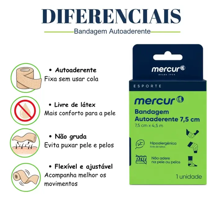 Bandagem Autoaderente Bege 7,5 cm x 4,5 m Compressiva Mercur