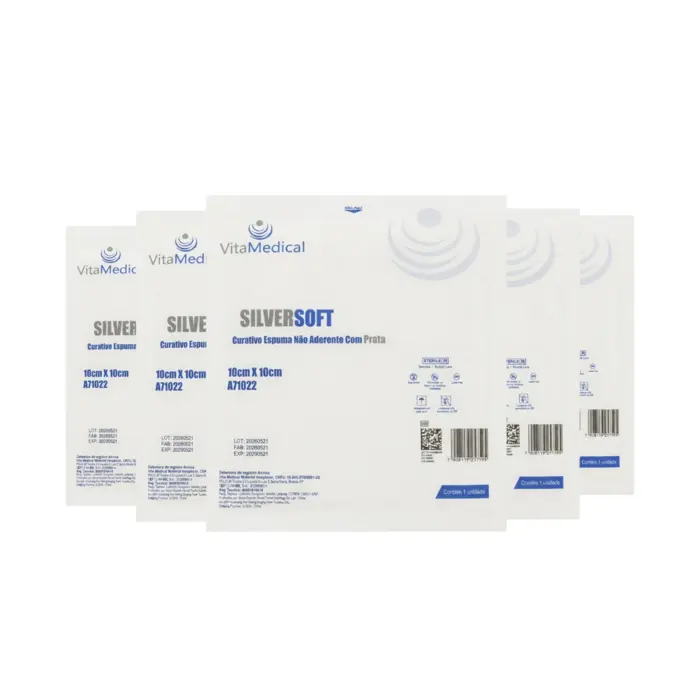 Curativo SilverSoft Espuma Não Aderente Com Prata 10x10cm Vita Medical 5 Unidades