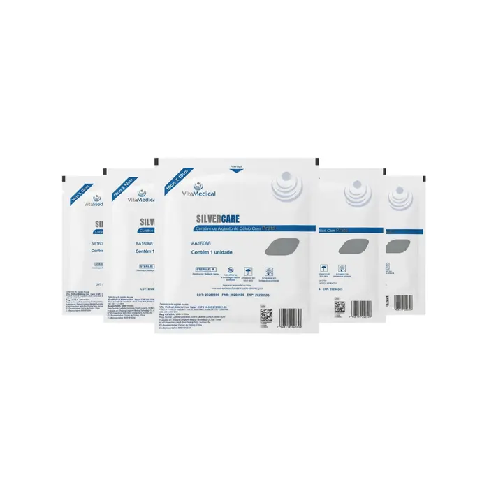 Curativo SilverCare Alginato De Cálcio Com Prata 10x10cm Vita Medical 5 Unidades