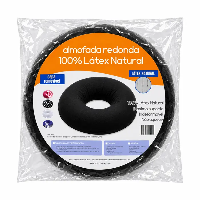 Almofada Redonda Classic Preta Naturlatex Unidade